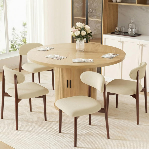 Round Dining Table Set for 4 with Storage Shelf & 4 Chairs