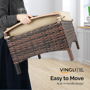 Outdoor Wicker Ottoman Set of 2 with Removable Cushions