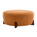 Round Boucle Ottoman with Wooden Legs