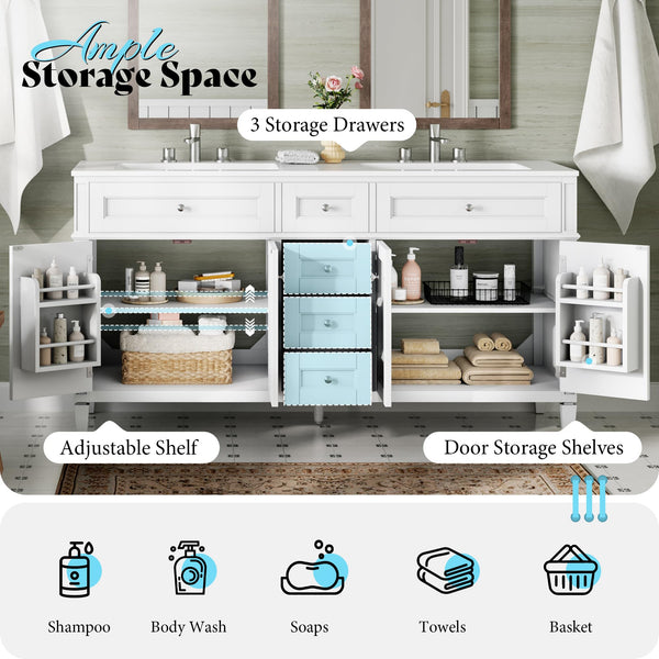 60-Inch Double Sink Bathroom Vanity with Storage Drawers