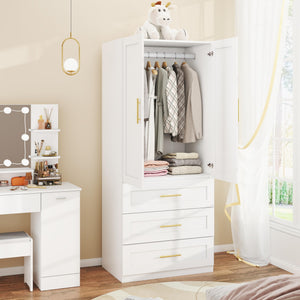 Wardrobe Closet with Hanging Rod and Drawers
