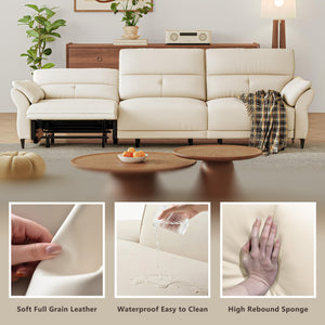 Power Reclining Sofa with Dual Motor & USB Ports – White Full Grain Leather