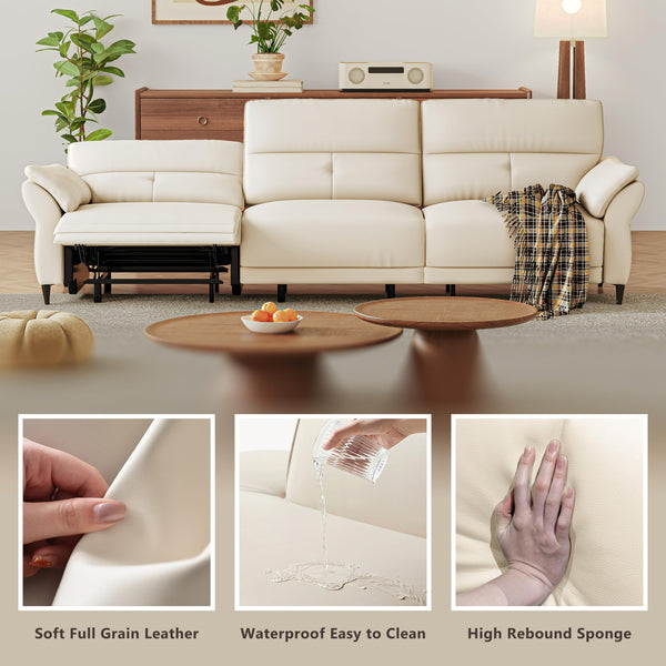Power Reclining Sofa with Dual Motor & USB Ports – White Full Grain Leather