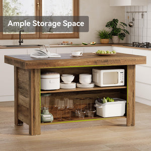 55-Inch Farmhouse Kitchen Island with Storage Shelf