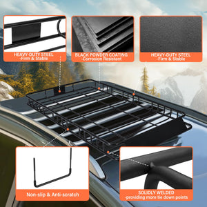 Rooftop Cargo Basket with Waterproof Bag – 250 lb Heavy-Duty Steel Roof Rack