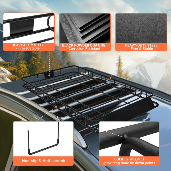 Rooftop Cargo Basket with Waterproof Bag – 250 lb Heavy-Duty Steel Roof Rack