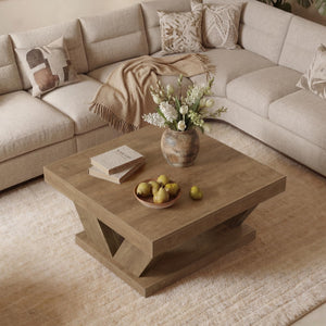 2-Tier Farmhouse Coffee Table with Storage Shelf