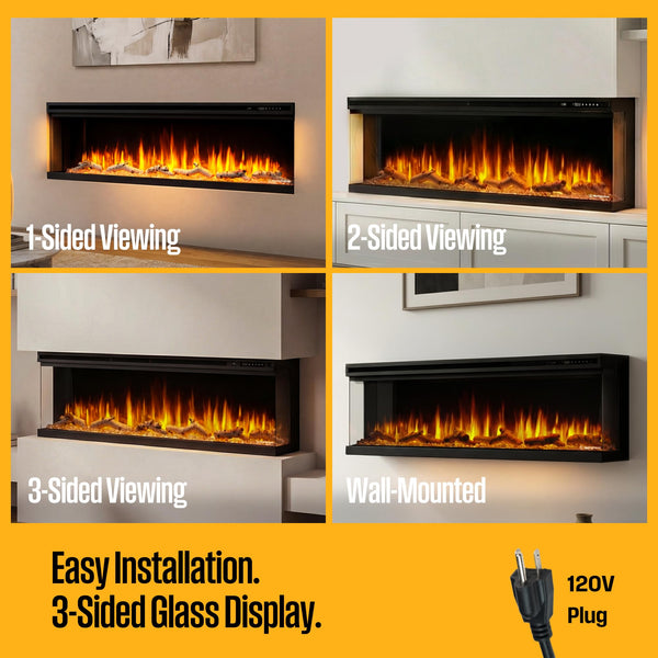 50" 3-Sided Electric Fireplace with Alexa & Color-Changing Flames