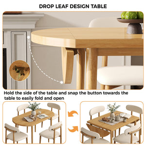 5-Piece Drop Leaf Dining Table Set with 4 Upholstered Chairs