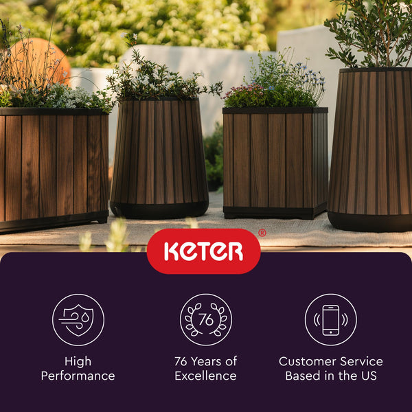 Self-Watering Resin Planter with Wood Look Finish