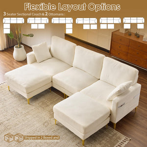 100" U-Shaped Sectional Sofa with Ottoman