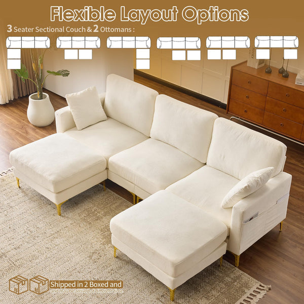 100" U-Shaped Sectional Sofa with Ottoman