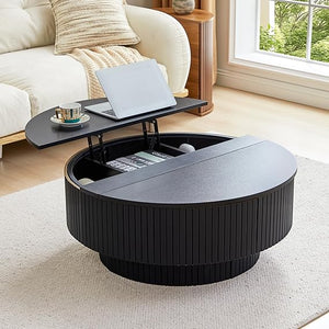 Round Coffee Table with Lift-Top & Flip-Top Storage