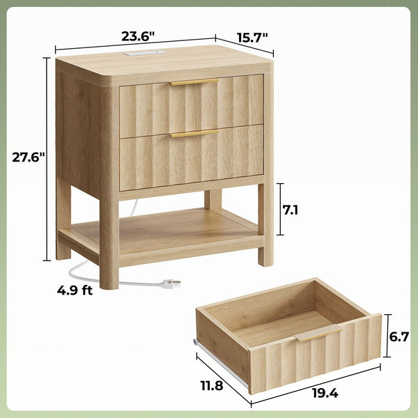 Tall Nightstand with Charging Station, USB-C Port, 2 Deep Drawers and Open Shelf – Set of 2