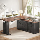L-Shaped Height Adjustable Standing Desk with Storage & Power Outlets