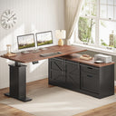 L-Shaped Standing Desk with Storage Drawers & Power Outlets