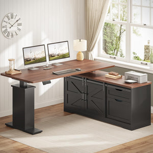 L-Shaped Standing Desk with Storage Drawers & Power Outlets