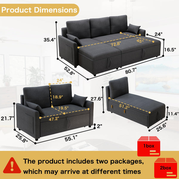 L-Shaped Sleeper Sofa with Pull-Out Bed & Storage