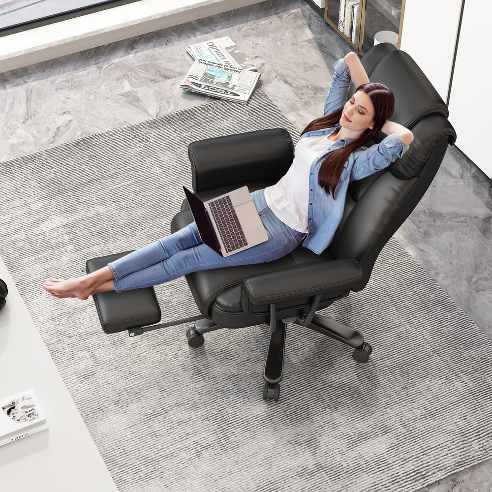 Big & Tall Reclining Office Chair with Footrest, Wide Seat, High Back, Criss Cross Wheels