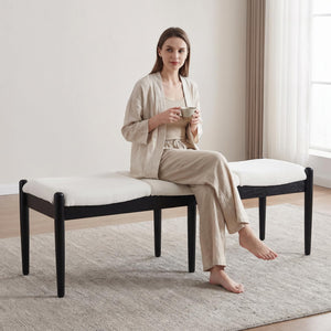 55 Inch Upholstered Ottoman Bench with Wood Legs