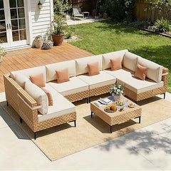 Modular Outdoor Wicker Sectional Sofa Set with Coffee Table
