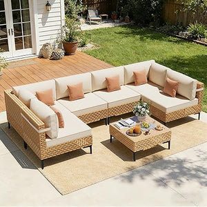 Modular Outdoor Wicker Sectional Sofa Set with Coffee Table