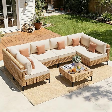 Modular Outdoor Wicker Sectional Sofa Set with Coffee Table