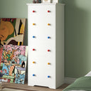 6-Drawer Tall Skinny Dresser with Colorful Handles – White