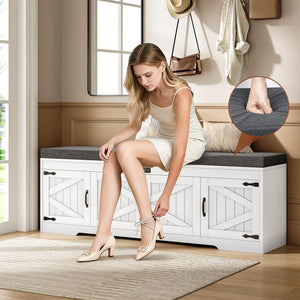 Farmhouse Shoe Storage Bench with Cushion & Deodorizer