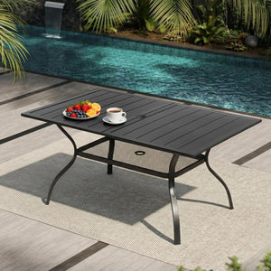 59" Rectangle Metal Outdoor Dining Table with Umbrella Hole