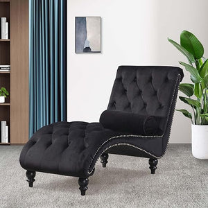 Velvet Chaise Lounge Indoor Chair with Pillow