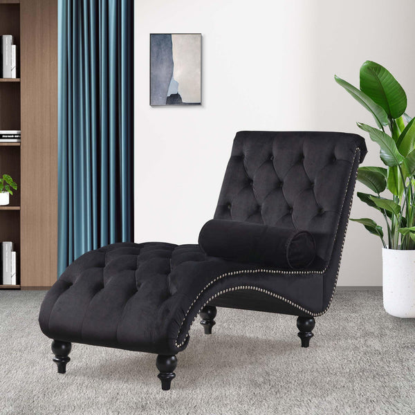 Velvet Chaise Lounge Indoor Chair with Pillow