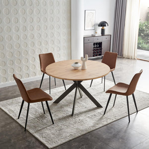 46.4" Round Dining Table Set for 4-6 – Steel Legs, Upholstered Chairs