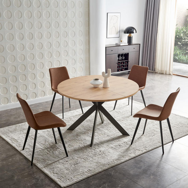 46.4" Round Dining Table Set for 4-6 – Steel Legs, Upholstered Chairs