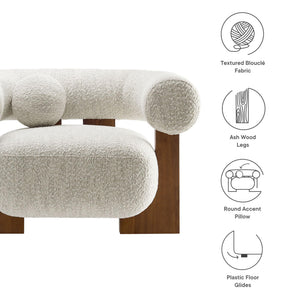 Boucle Accent Armchair with Pillow & Wood Legs