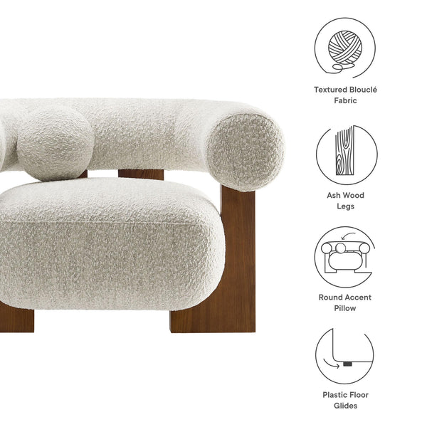 Boucle Accent Armchair with Pillow & Wood Legs