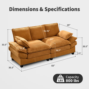 83" Corduroy Loveseat Sofa – 2-Seat Couch with Padded Cushions