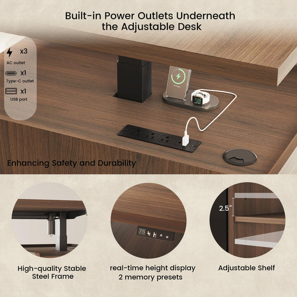 Electric Standing Desk with Drawers & Storage – 70.8" Adjustable Wood Executive Desk