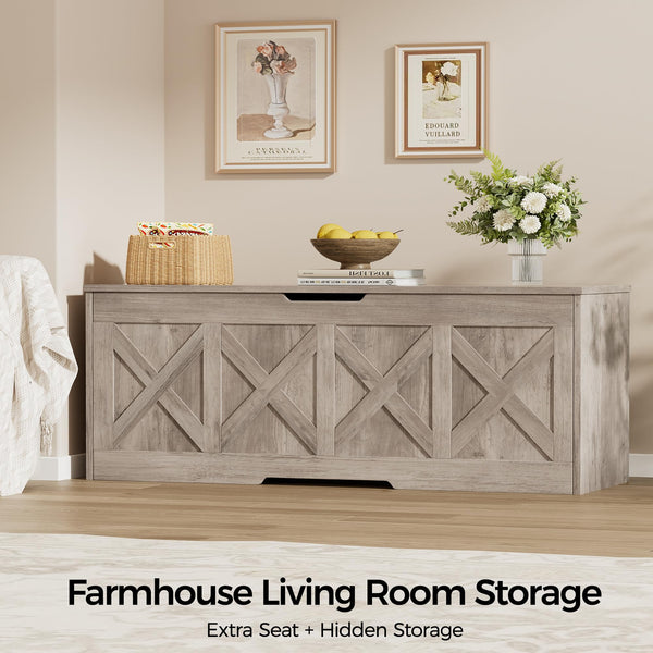 47.2" Farmhouse Wooden Storage Chest with Safety Hinge