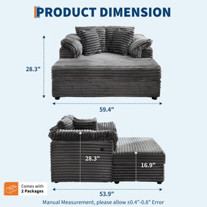 Oversized Chaise Lounge Chair with USB Port & Throw Pillows