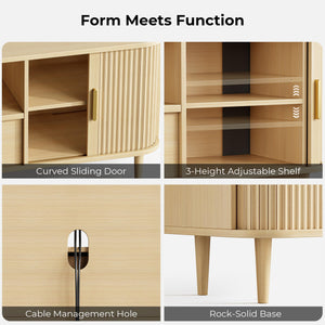 Modern Fluted TV Stand with Sliding Doors — Oak, Fits TVs Up to 80"