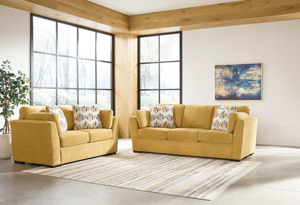 Modern Upholstered 3-Seat Sofa with Accent & Bolster Pillows – Yellow