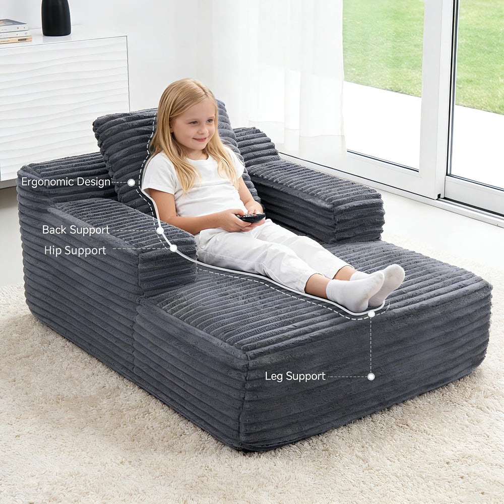 Corduroy Chaise Lounge Chair Indoor – Boneless Cloud Sofa with Wide Armrest