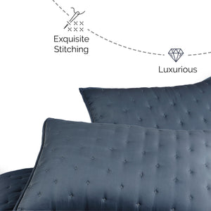 Queen Pillow Shams Set of 2 – 300 Thread Count Bamboo Rayon, Steel Blue