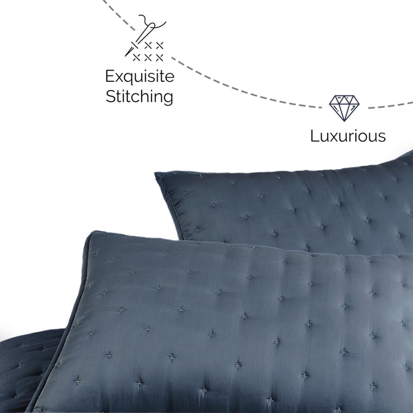 Queen Pillow Shams Set of 2 – 300 Thread Count Bamboo Rayon, Steel Blue