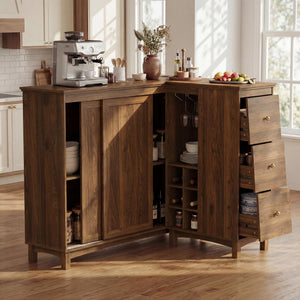 L-Shaped Bar Cabinet with Charging Station