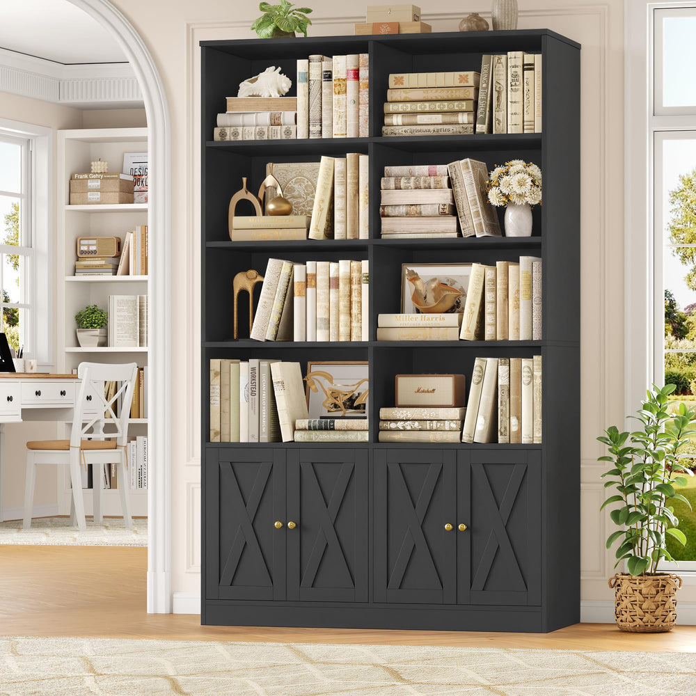 71" Tall Bookshelf with Barn Door & Storage Cabinet