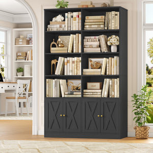 71" Tall Bookshelf with Barn Door & Storage Cabinet