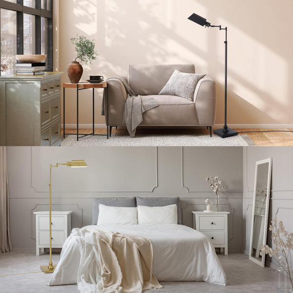 Pharmacy Floor Lamp with Swing Arm & Full-Range Dimming