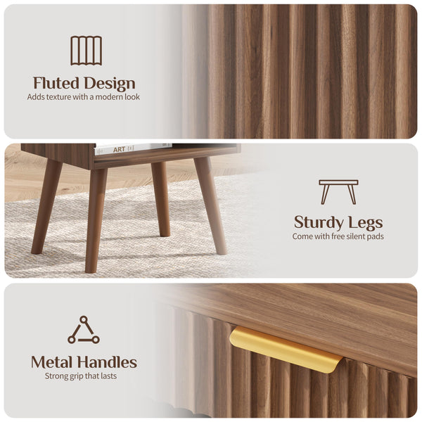 Nightstand Set of 2 with Charging Station, Drawer & RGB LED – Walnut